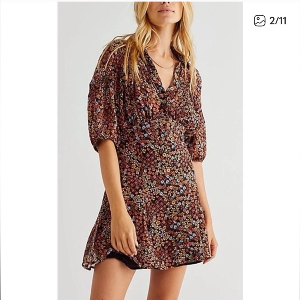 Free People Bonnie Floral Mini Shirt Dress